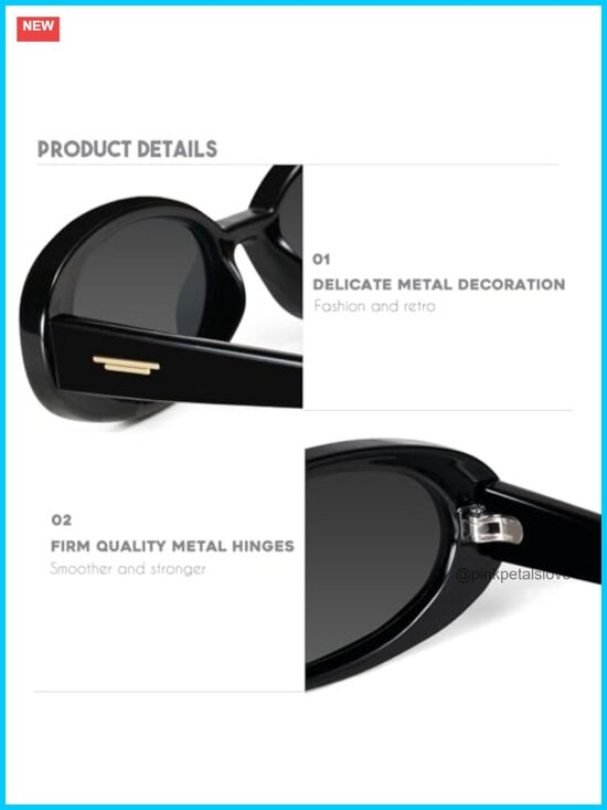 Retro Tiny Oval Sunglasses Small Face Narrow Style Thick Frame UV Protection main image 5
